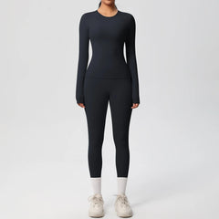 Women's 2-Piece Yoga Set: Long Sleeve Crop Top & Leggings for Gym and Fitness