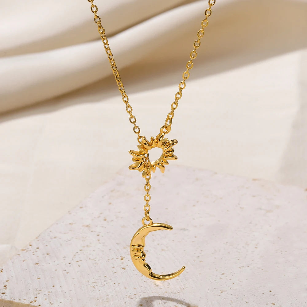 Exquisite Bohemian Clavicle Necklace – Stainless Steel Sun & Moon Pendant - YanaChi Store