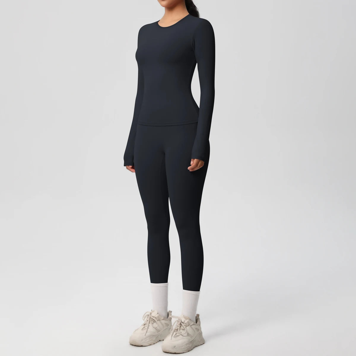 Women's 2-Piece Yoga Set: Long Sleeve Crop Top & Leggings for Gym and Fitness