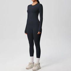 Women's 2-Piece Yoga Set: Long Sleeve Crop Top & Leggings for Gym and Fitness