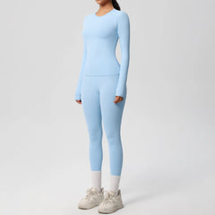 Women's 2-Piece Yoga Set: Long Sleeve Crop Top & Leggings for Gym and Fitness