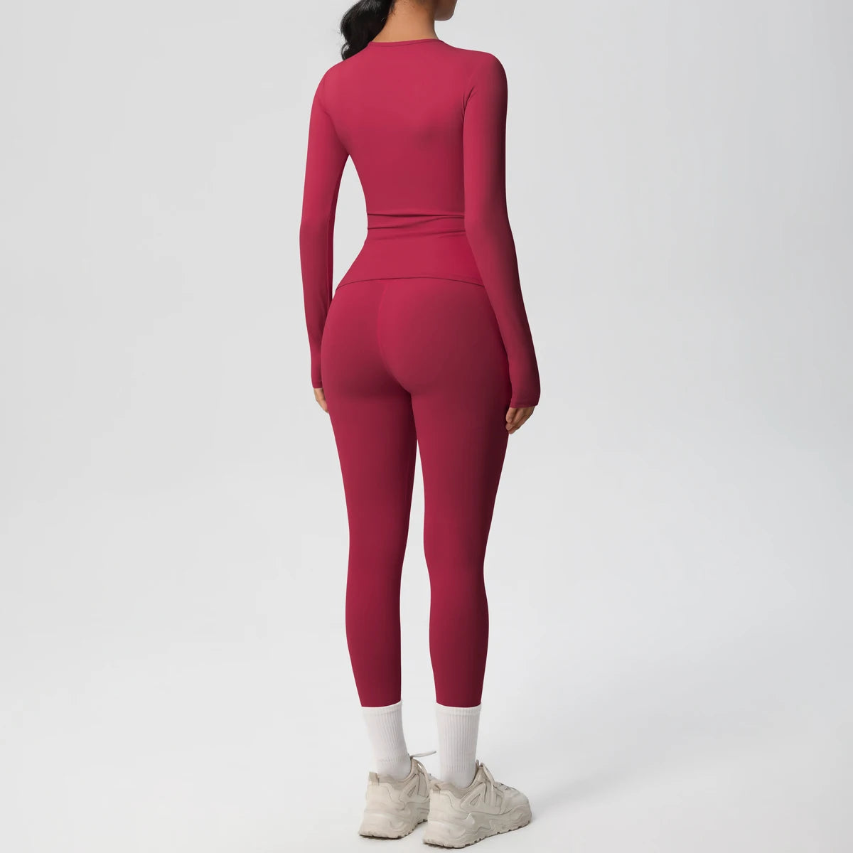 Women's 2-Piece Yoga Set: Long Sleeve Crop Top & Leggings for Gym and Fitness