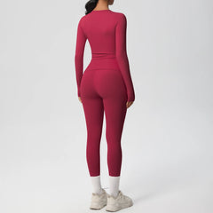 Women's 2-Piece Yoga Set: Long Sleeve Crop Top & Leggings for Gym and Fitness