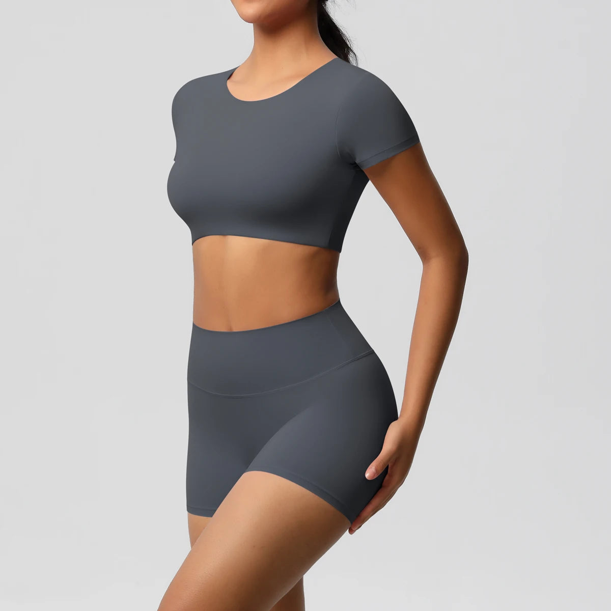 Women's 2-Piece Yoga Set: Short Sleeve Gym Top & High-Waist Shorts for Fitness