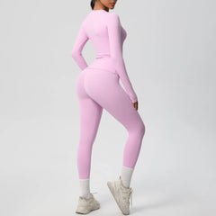 Women's 2-Piece Yoga Set: Long Sleeve Crop Top & Leggings for Gym and Fitness