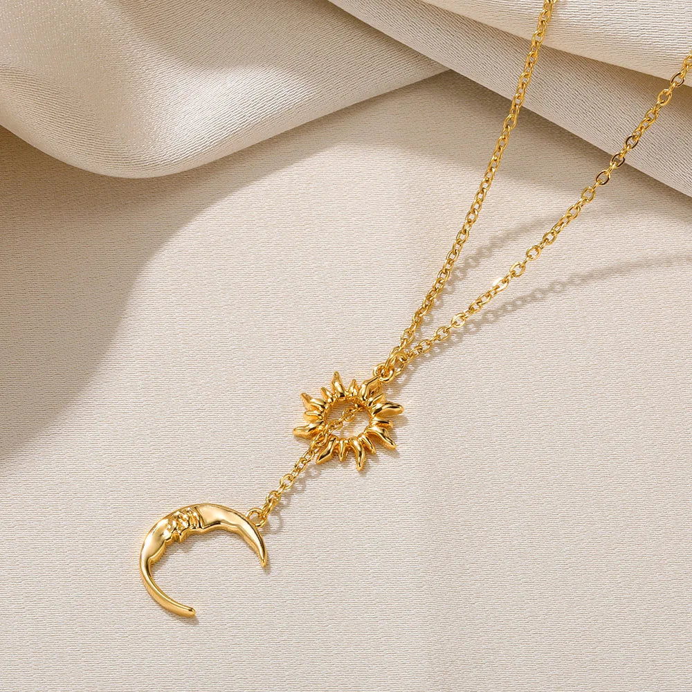 Exquisite Bohemian Clavicle Necklace – Stainless Steel Sun & Moon Pendant - YanaChi Store