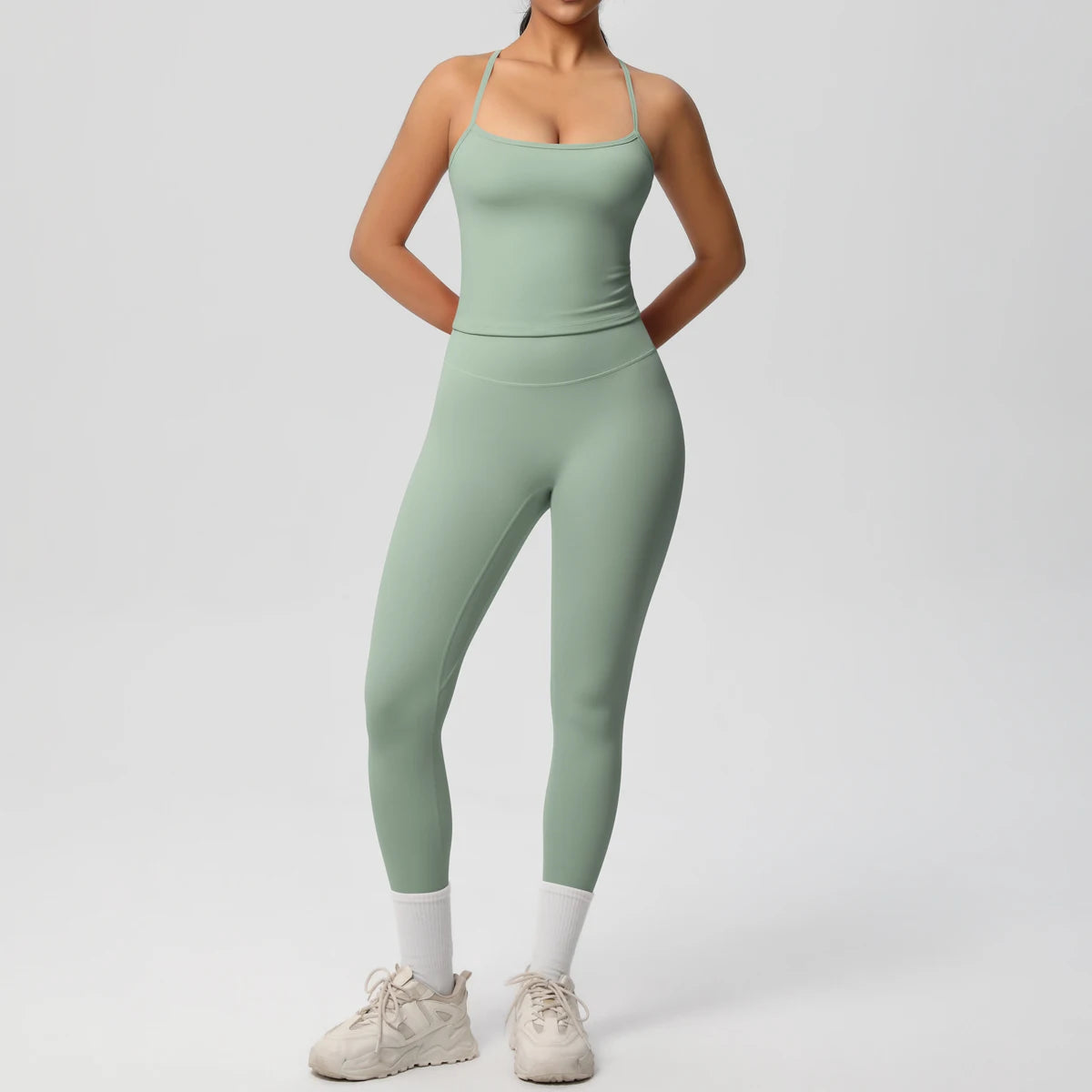 Women's 2-Piece Yoga Set: Hanging Neck Bra & Sports Shorts for Fitness