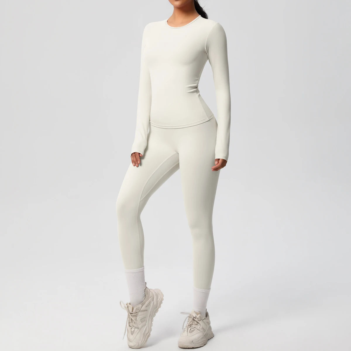 Women's 2-Piece Yoga Set: Long Sleeve Crop Top & Leggings for Gym and Fitness