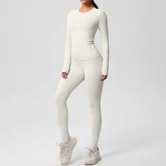 Women's 2-Piece Yoga Set: Long Sleeve Crop Top & Leggings for Gym and Fitness