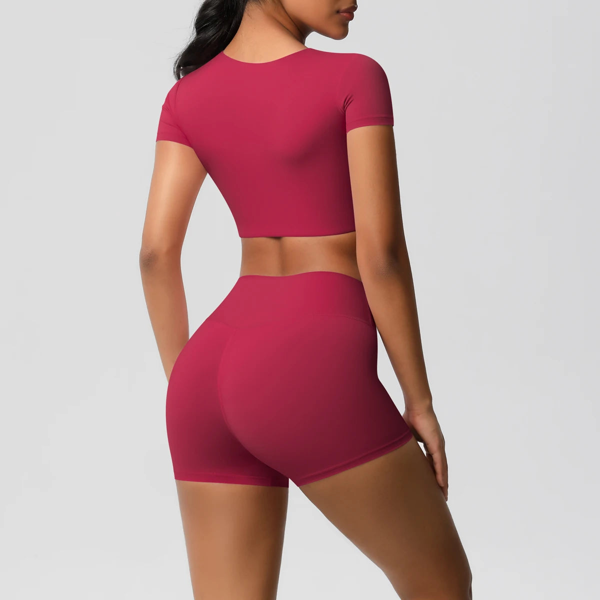 Women's 2-Piece Yoga Set: Short Sleeve Gym Top & High-Waist Shorts for Fitness