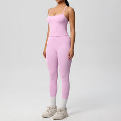 Women's 2-Piece Yoga Set: Hanging Neck Bra & Sports Shorts for Fitness