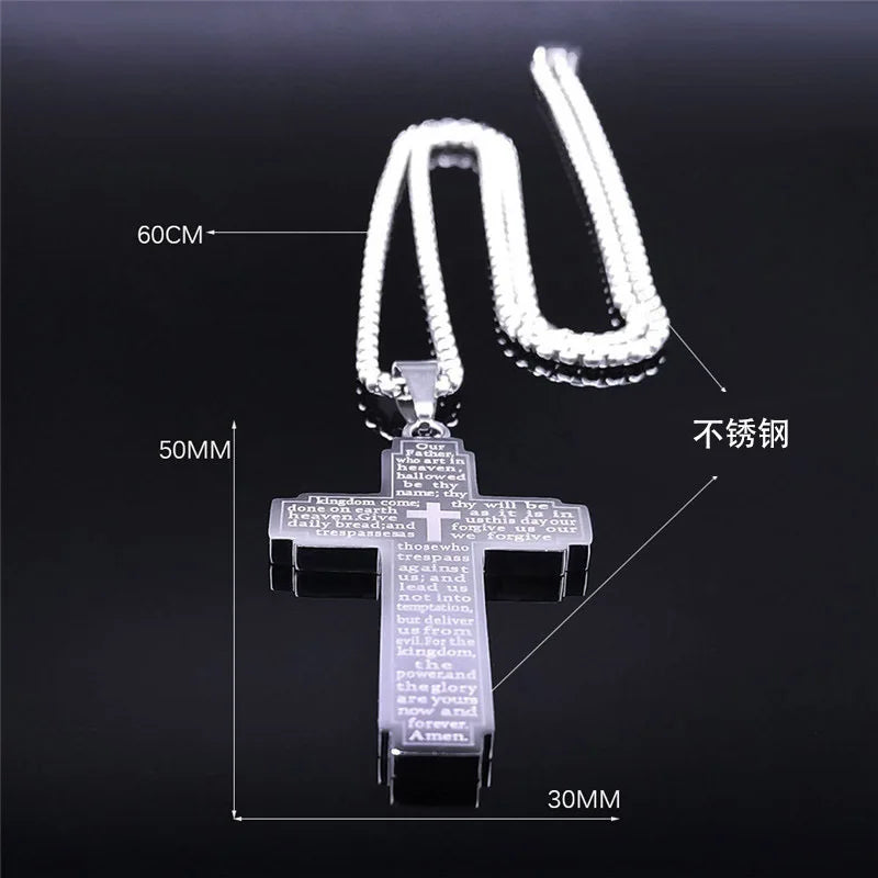 Stainless Steel Bible Cross Necklace – Men's Punk-Style Christian Pendant Jewelry - YanaChi Store