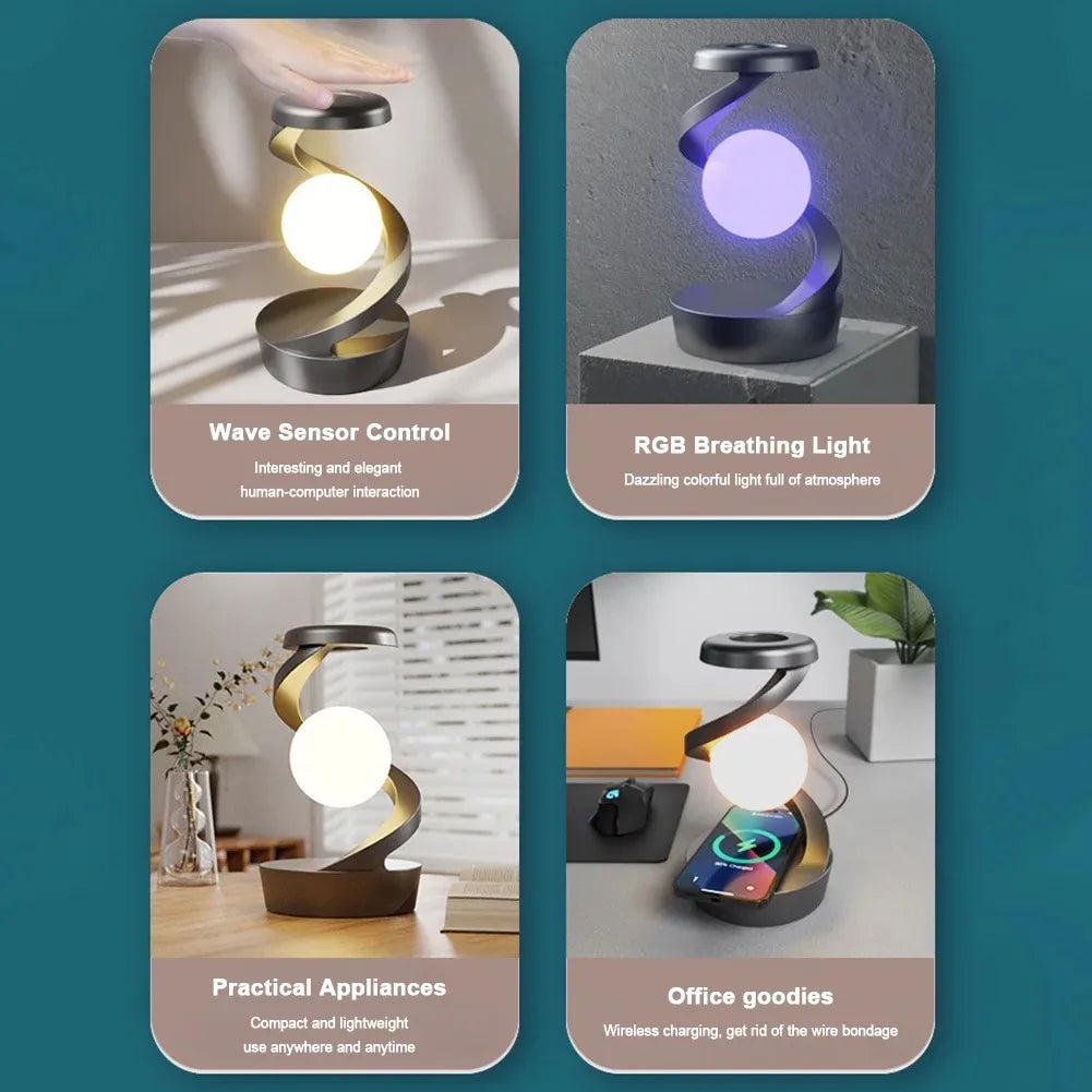 LED Moon Mood Lamp – Suspended Rotating RGB Light with Wireless Charging - YanaChi Store