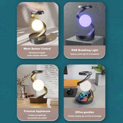 LED Moon Mood Lamp – Suspended Rotating RGB Light with Wireless Charging - YanaChi Store