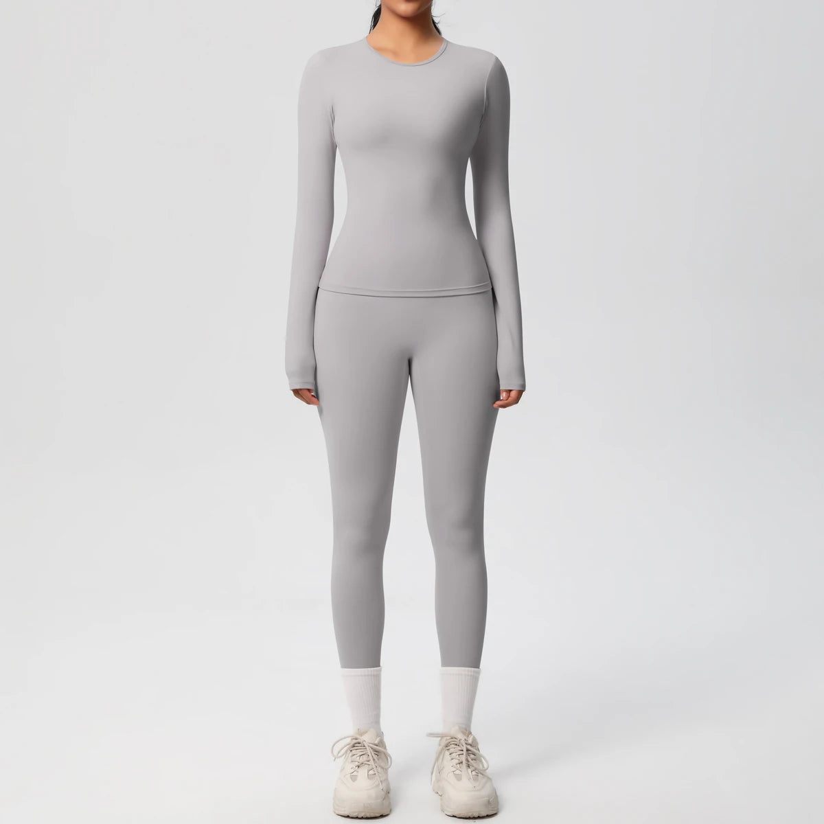 Women's 2-Piece Yoga Set: Long Sleeve Crop Top & Leggings for Gym and Fitness