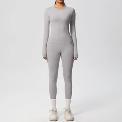 Women's 2-Piece Yoga Set: Long Sleeve Crop Top & Leggings for Gym and Fitness