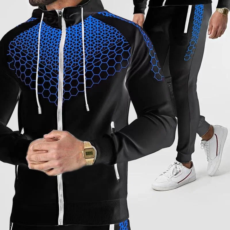 Men's Tracksuit Set: Hooded Zipper Jacket & Jogging Pants for Spring & Autumn