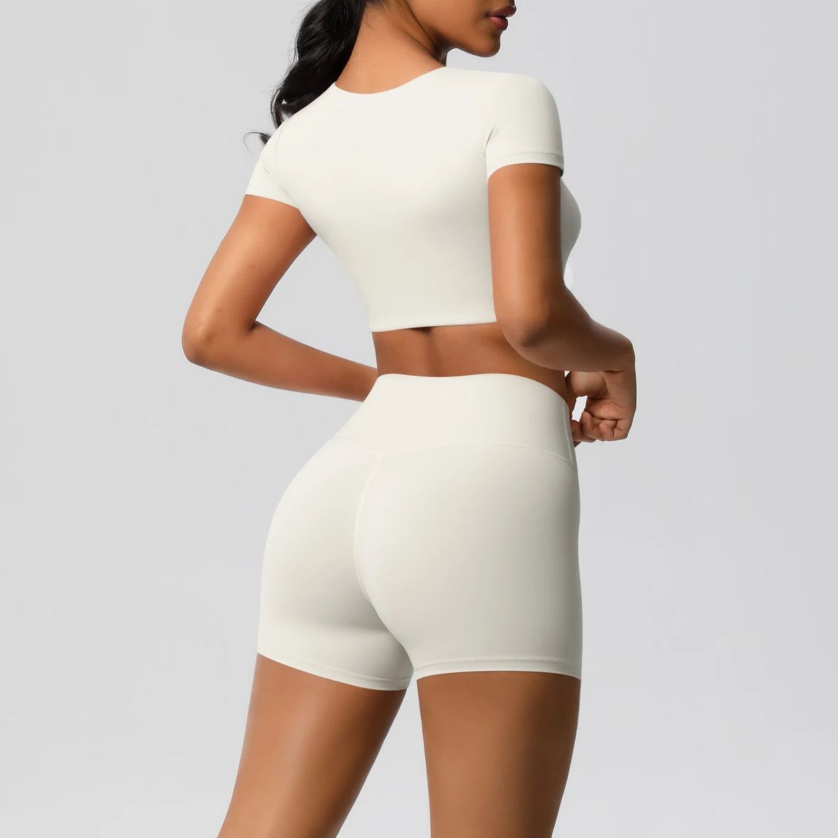 Women's 2-Piece Yoga Set: Short Sleeve Gym Top & High-Waist Shorts for Fitness