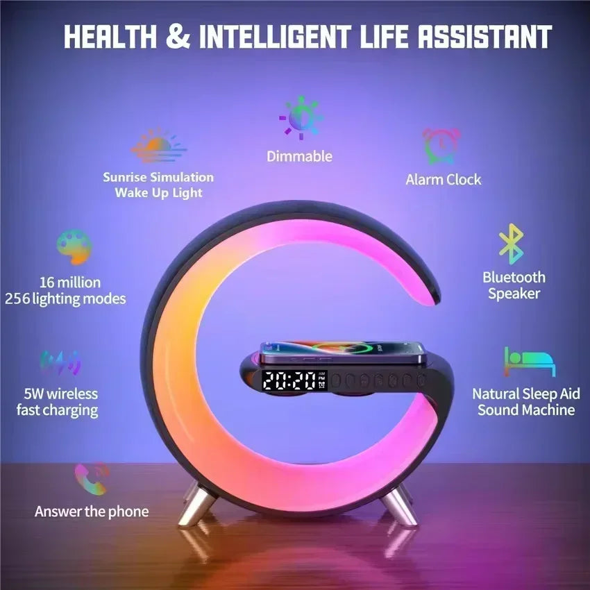 Wireless Charging Station with Bluetooth 5.0 Speaker, RGB Lights & Alarm Clock - YanaChi Store