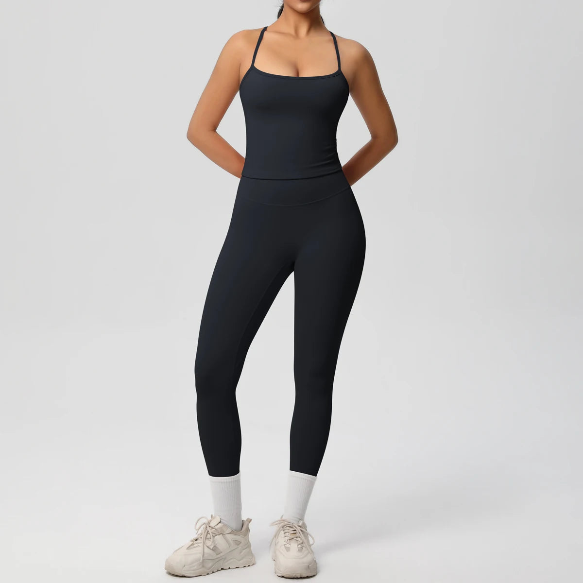 Women's 2-Piece Yoga Set: Hanging Neck Bra & Sports Shorts for Fitness