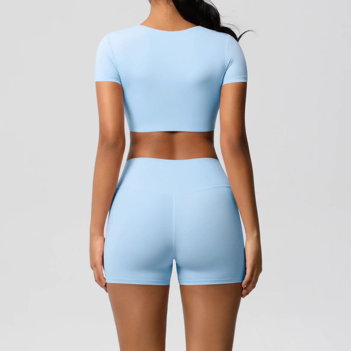 Women's 2-Piece Yoga Set: Short Sleeve Gym Top & High-Waist Shorts for Fitness