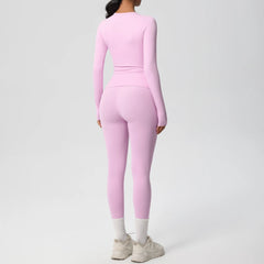 Women's 2-Piece Yoga Set: Long Sleeve Crop Top & Leggings for Gym and Fitness