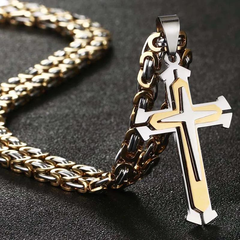 Men's Stainless Steel Cross Pendant Necklace – 45cm Chain, Anti-Fading Design, With Gift Box - YanaChi Store