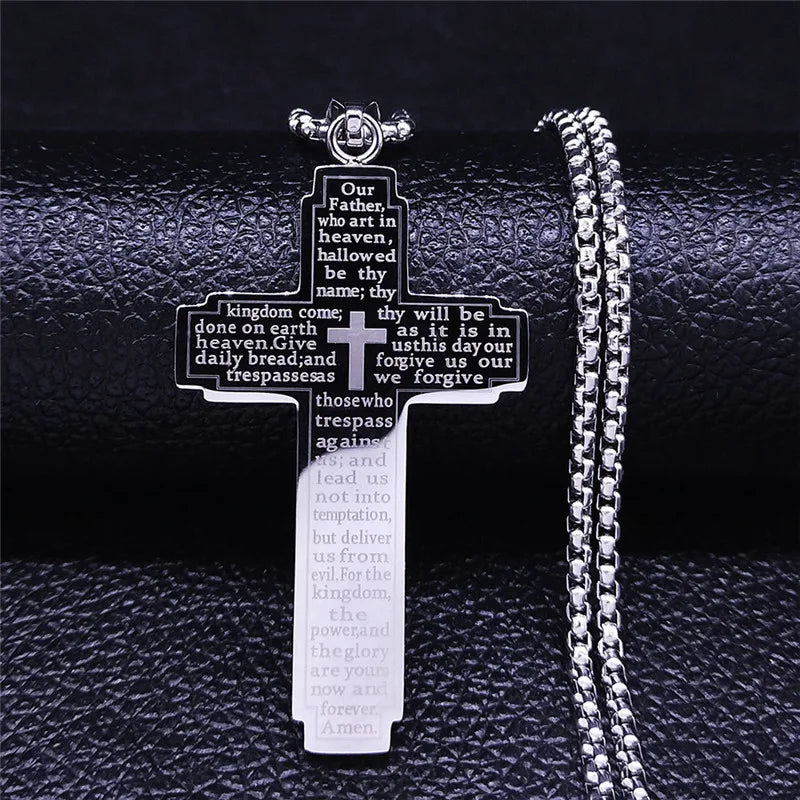 Stainless Steel Bible Cross Necklace – Men's Punk-Style Christian Pendant Jewelry - YanaChi Store