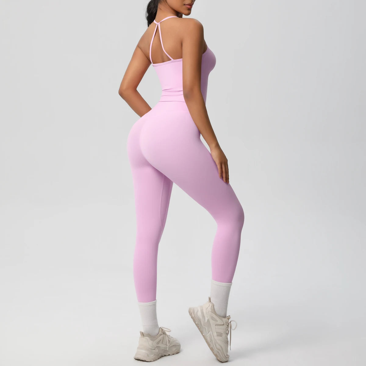 Women's 2-Piece Yoga Set: Hanging Neck Bra & Sports Shorts for Fitness