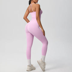 Women's 2-Piece Yoga Set: Hanging Neck Bra & Sports Shorts for Fitness