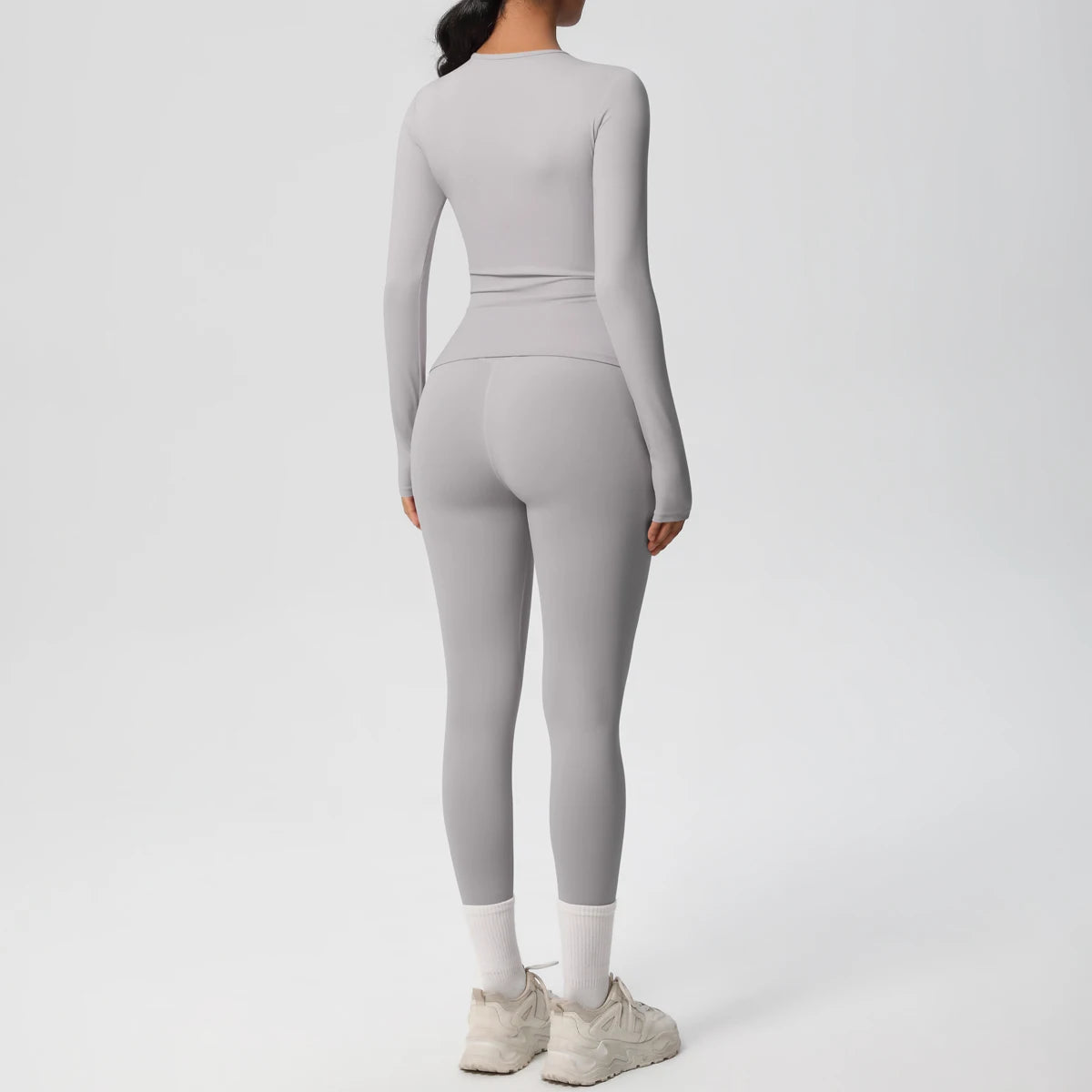 Women's 2-Piece Yoga Set: Long Sleeve Crop Top & Leggings for Gym and Fitness