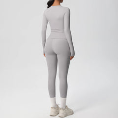 Women's 2-Piece Yoga Set: Long Sleeve Crop Top & Leggings for Gym and Fitness