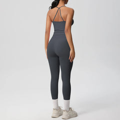 Women's 2-Piece Yoga Set: Hanging Neck Bra & Sports Shorts for Fitness