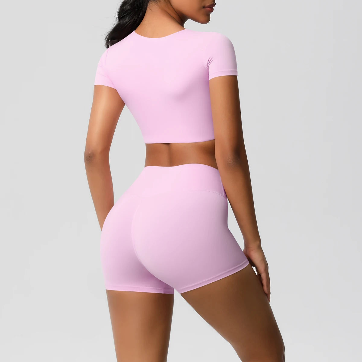 Women's 2-Piece Yoga Set: Short Sleeve Gym Top & High-Waist Shorts for Fitness