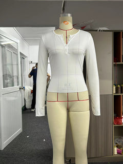 Women's Long Sleeve Breasted V-neck Slim-fit Crop-top - YanaChi Store