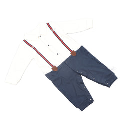 Baby Boy Jumpsuit Long Sleeves Threaded Cuffs Button Closure Boy Outfits with Bowtie 73cm - YanaChi Store