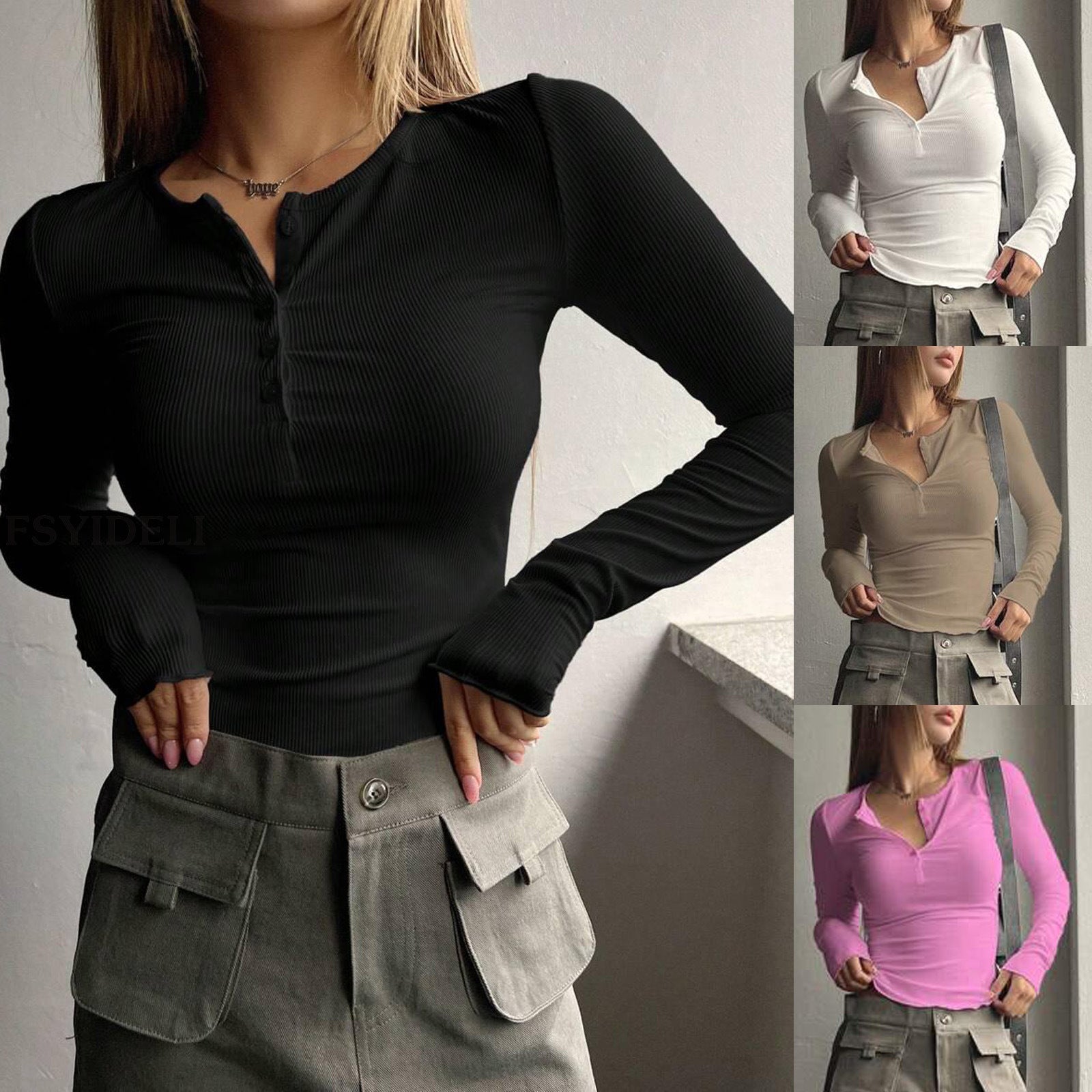 Women's Long Sleeve Breasted V-neck Slim-fit Crop-top - YanaChi Store