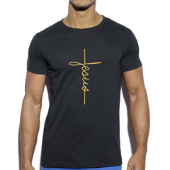 Men's Slim-Fit Jesus Christ Cross Print T-Shirt – Short-Sleeve Round Neck - YanaChi Store