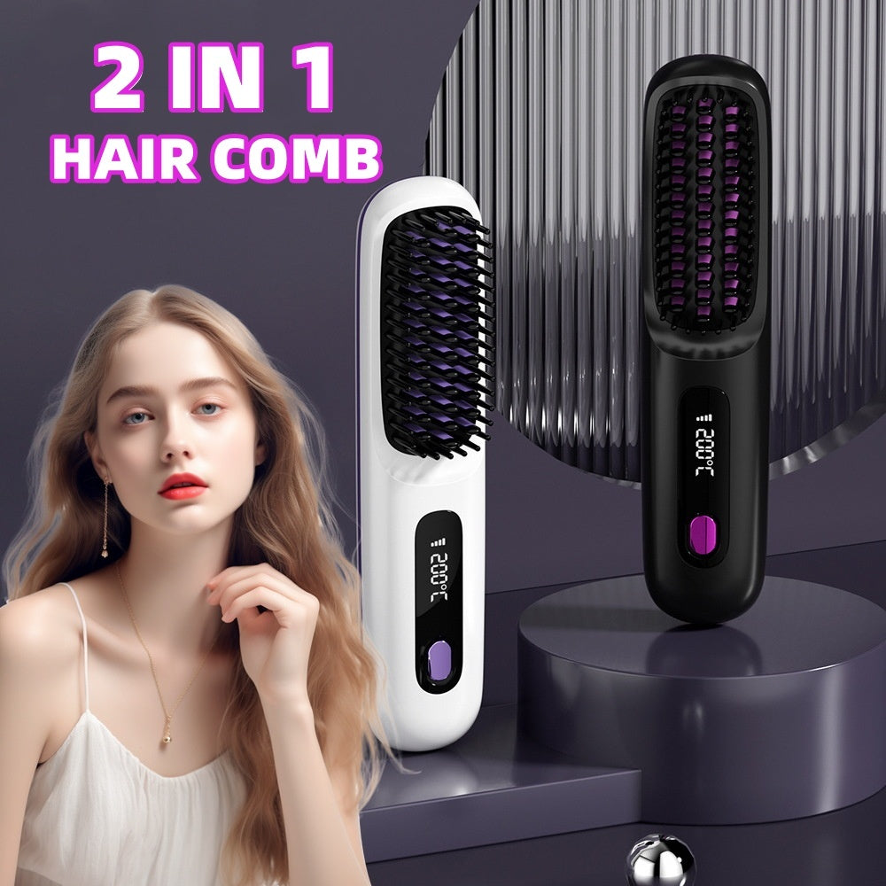 2-in-1 Wireless Hair Straightener & Curler – USB Charging, Fast Heating - YanaChi Store