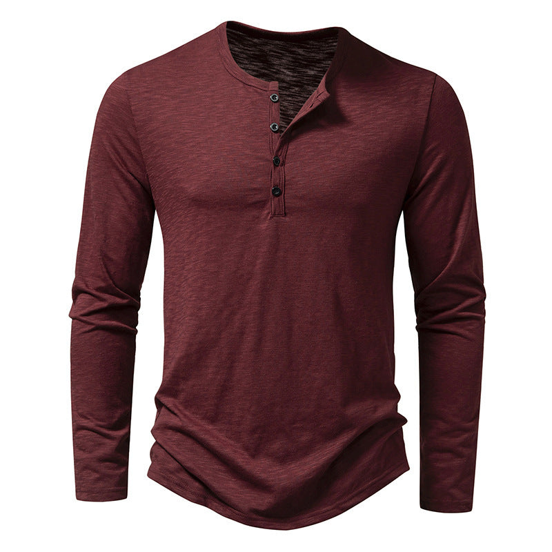 Men's Long Sleeve Henry Collar T-Shirt – Fashionable Button Top - YanaChi Store