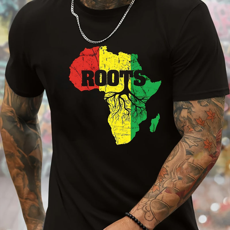 Men's African Roots Map Print T-Shirt – Round Neck Short Sleeve - YanaChi Store