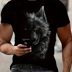 Men's 3D Cool Wolf Contrast T-Shirt – Digital Eye Print Round Neck - YanaChi Store
