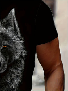 Men's 3D Cool Wolf Contrast T-Shirt – Digital Eye Print Round Neck - YanaChi Store