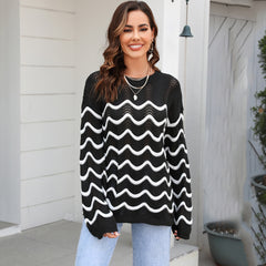Women's Long Sleeve Knitwear – Loose Fit Pullover Sweater with Stitching Design - YanaChi Store
