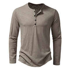 Men's Long Sleeve Henry Collar T-Shirt – Fashionable Button Top - YanaChi Store
