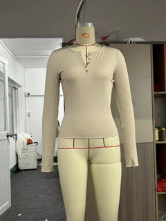 Women's Long Sleeve Breasted V-neck Slim-fit Crop-top - YanaChi Store