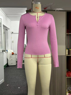 Women's Long Sleeve Breasted V-neck Slim-fit Crop-top - YanaChi Store