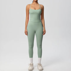 Women's 2-Piece Yoga Set: Hanging Neck Bra & Sports Shorts for Fitness