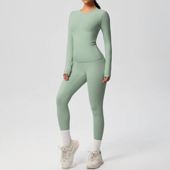 Women's 2-Piece Yoga Set: Long Sleeve Crop Top & Leggings for Gym and Fitness