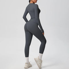 Women's 2-Piece Yoga Set: Long Sleeve Crop Top & Leggings for Gym and Fitness